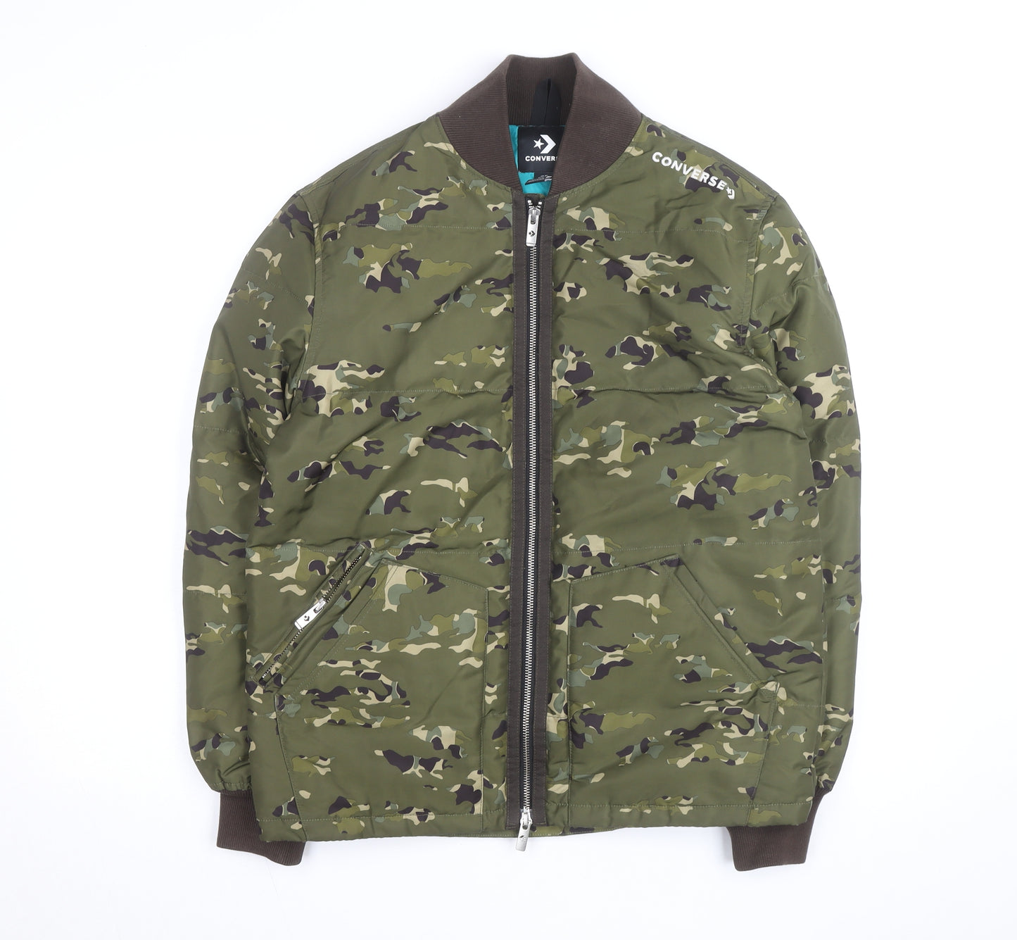 Converse Men's Green Camouflage Bomber Jacket XS Polyester