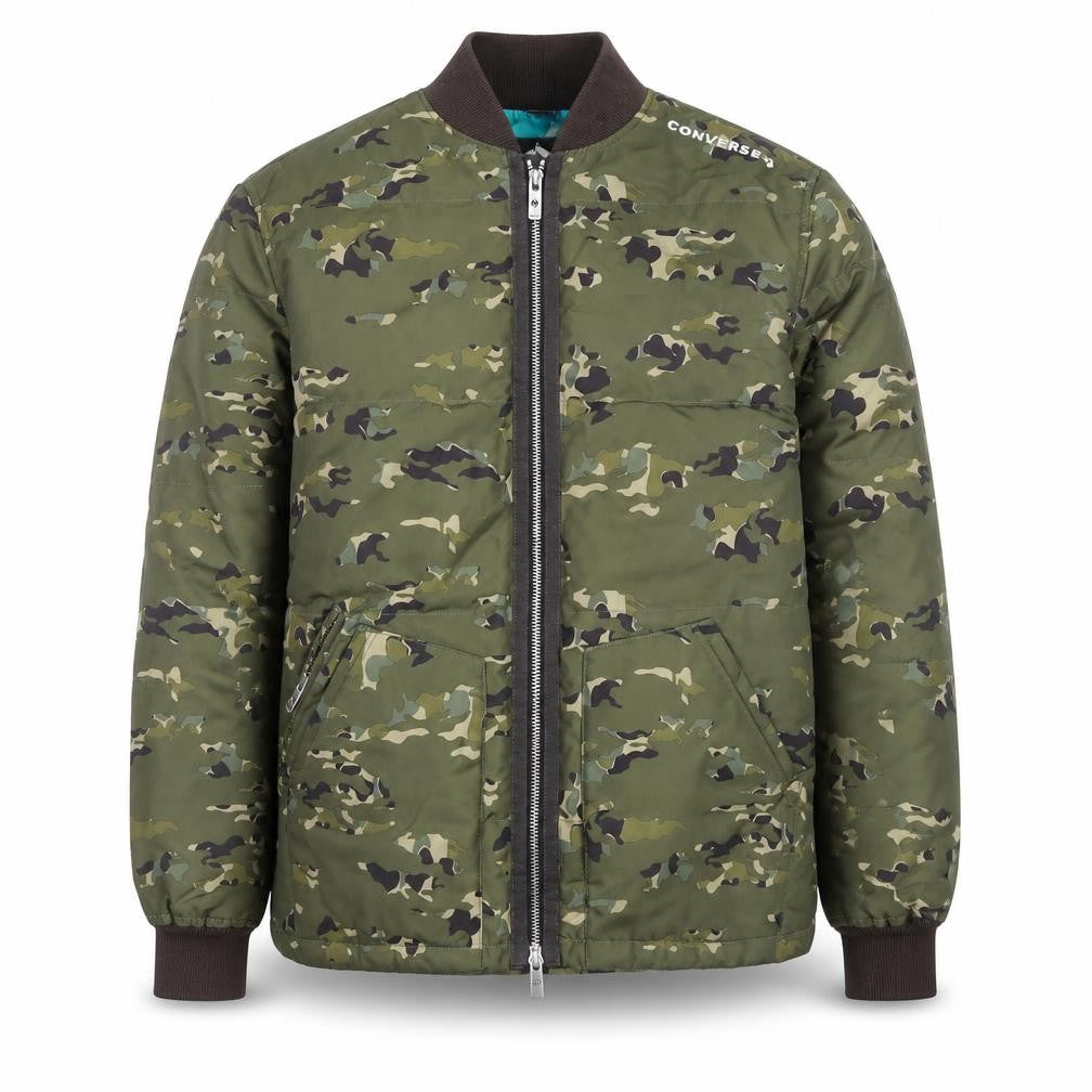 Front view of Converse Men's Green Camouflage Bomber Jacket XS Polyester