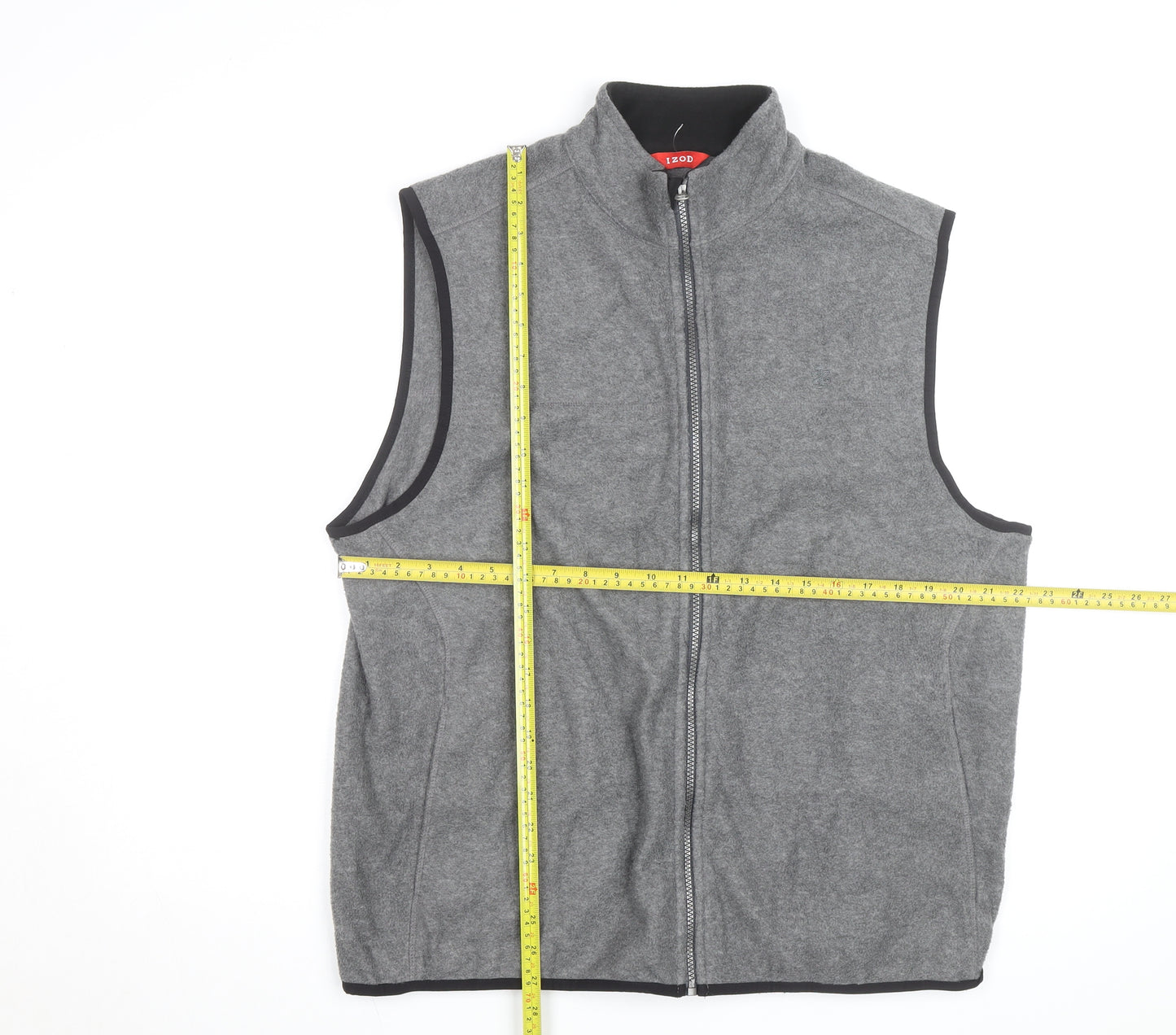 IZOD Mens Grey Fleece Bodywarmer Waistcoat L Zip Up Lightweight