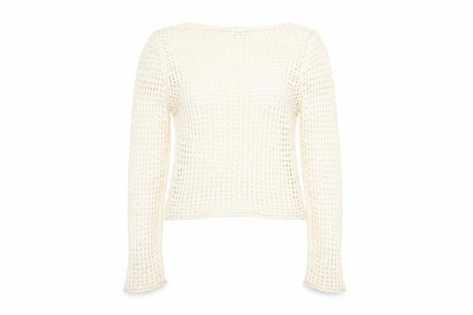 Front view of Urban Outfitters Women Ivory Open-Knit Crochet Jumper, size S