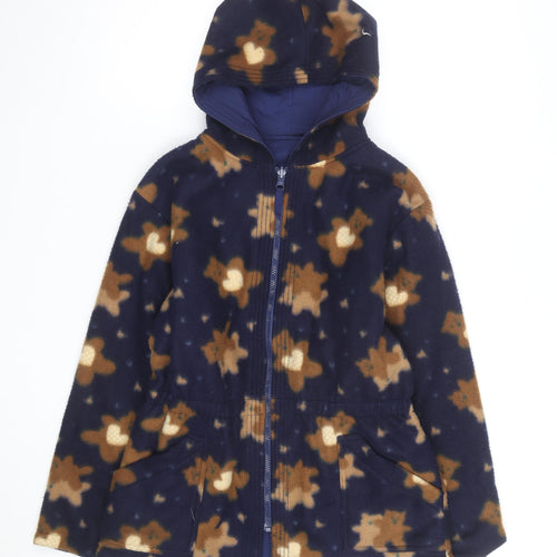 Badge Women Blue Fleece Reversible Hooded Jacket Size 16