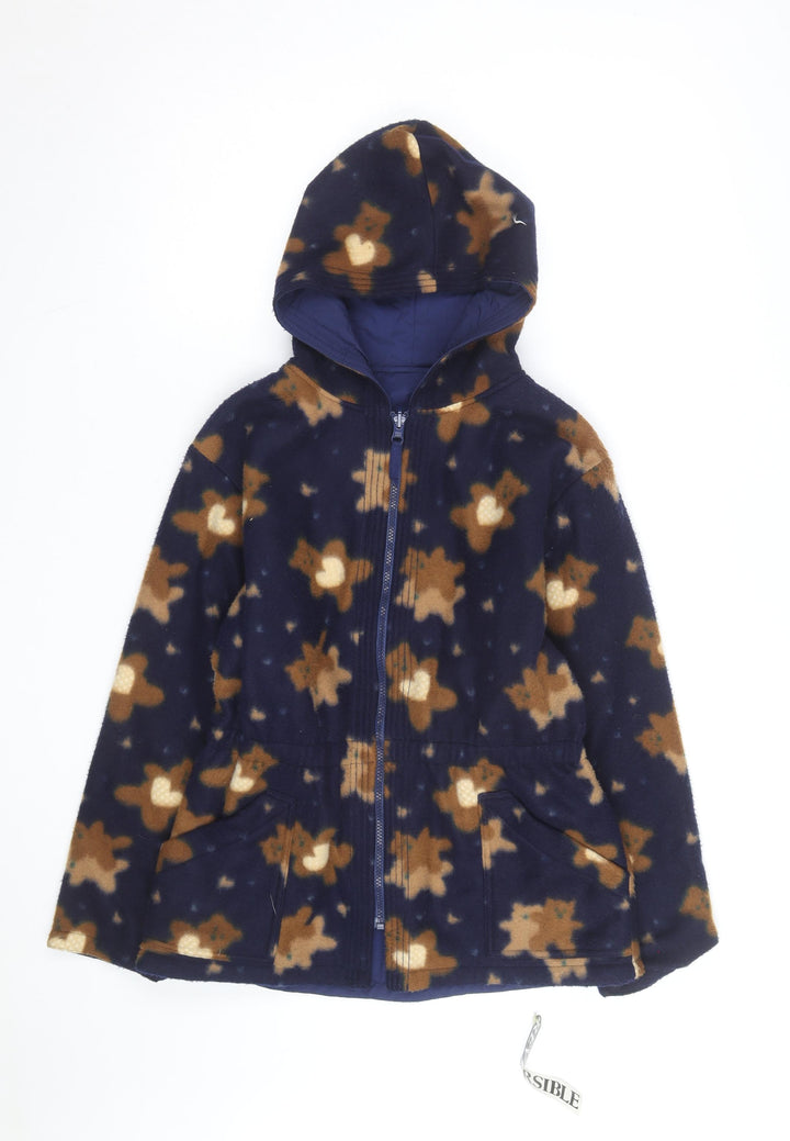 Badge Women Blue Fleece Reversible Hooded Jacket Size 16