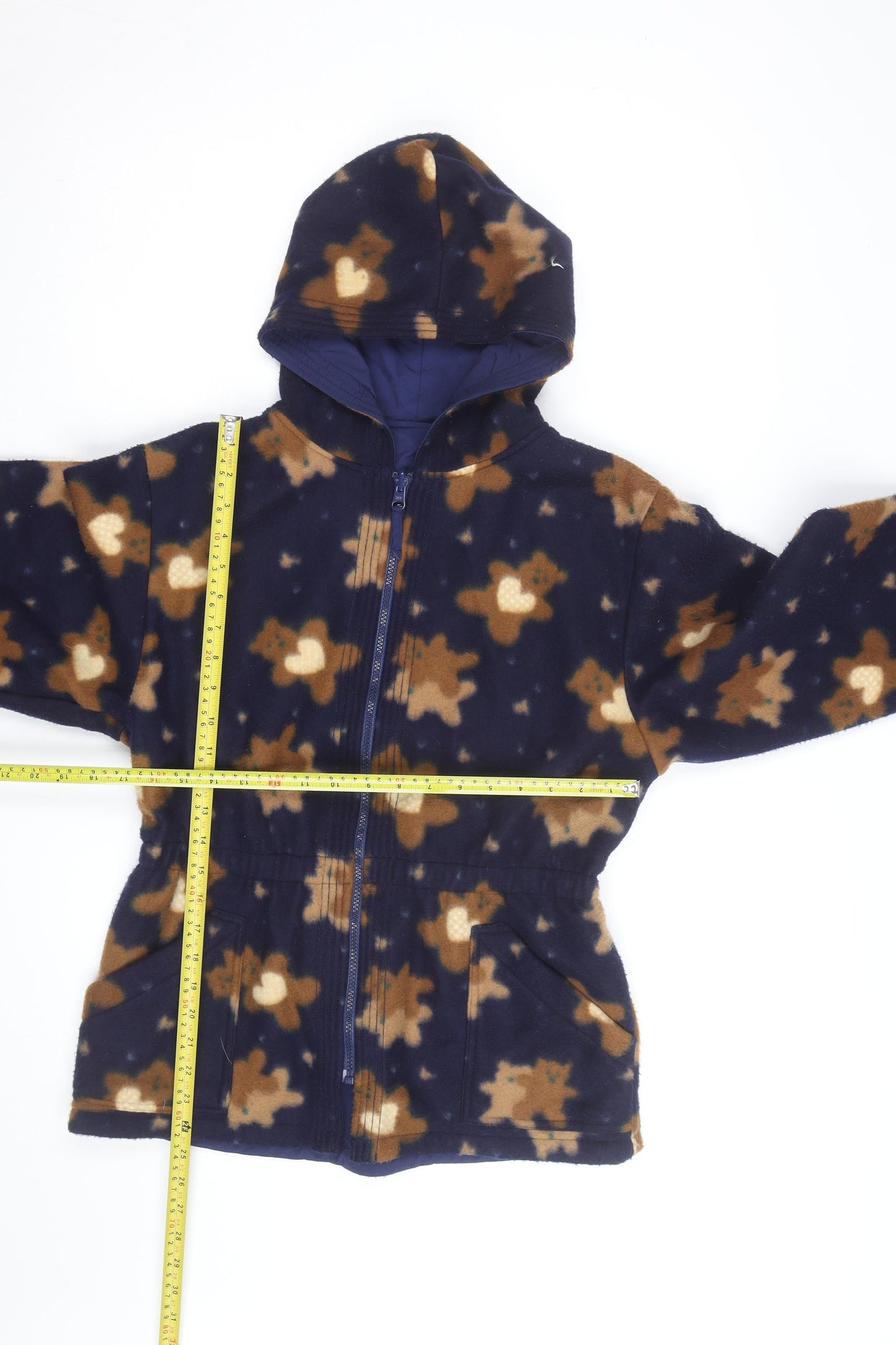 Badge Women Blue Fleece Reversible Hooded Jacket Size 16