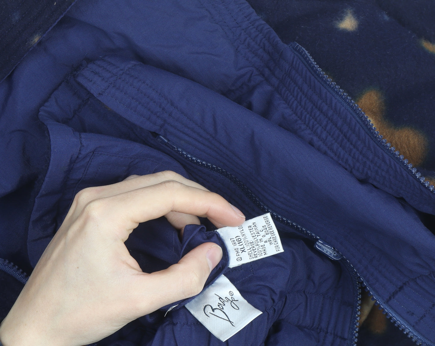 Badge Women Blue Fleece Reversible Hooded Jacket Size 16