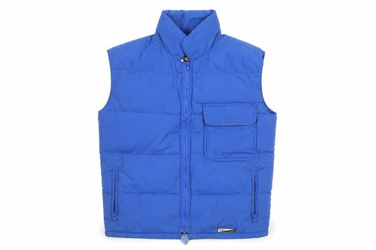 Front view of Stratos men’s blue puffer waistcoat m winter outdoor vest