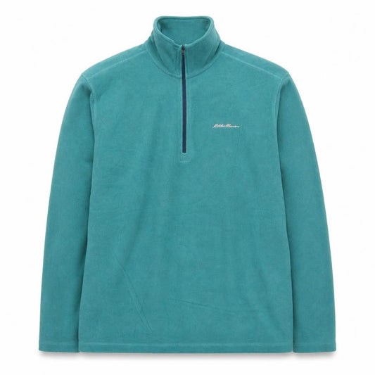 Front view of Eddie Bauer Men's Green 1/4 Zip Fleece Pullover Sweatshirt M