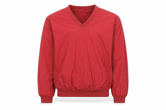 Front view of IZOD Men's Red V-Neck Pullover Sweatshirt, size S, Nylon Lightweight