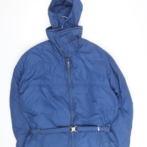 TempcO Men's Blue L Hooded Down Puffer Jacket Belted Winter Coat