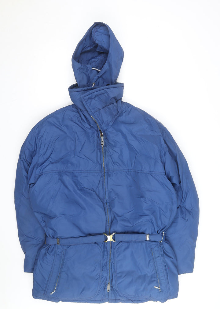TempcO Men's Blue L Hooded Down Puffer Jacket Belted Winter Coat