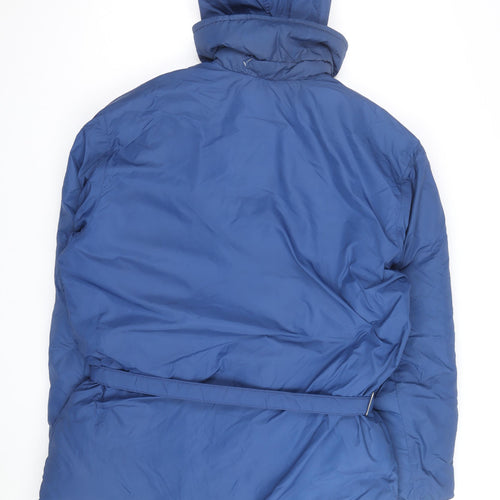 TempcO Men's Blue L Hooded Down Puffer Jacket Belted Winter Coat