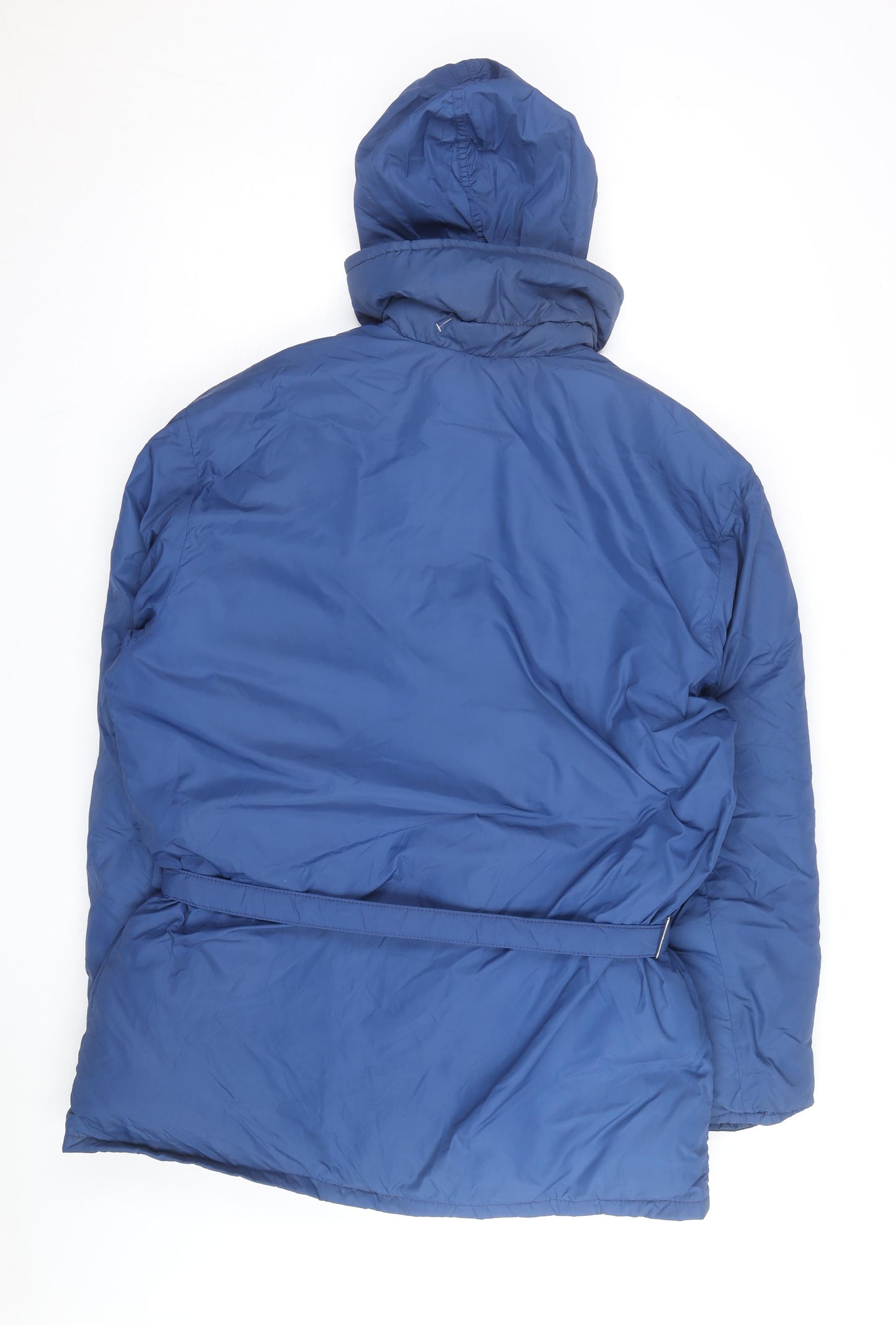 TempcO Men's Blue L Hooded Down Puffer Jacket Belted Winter Coat