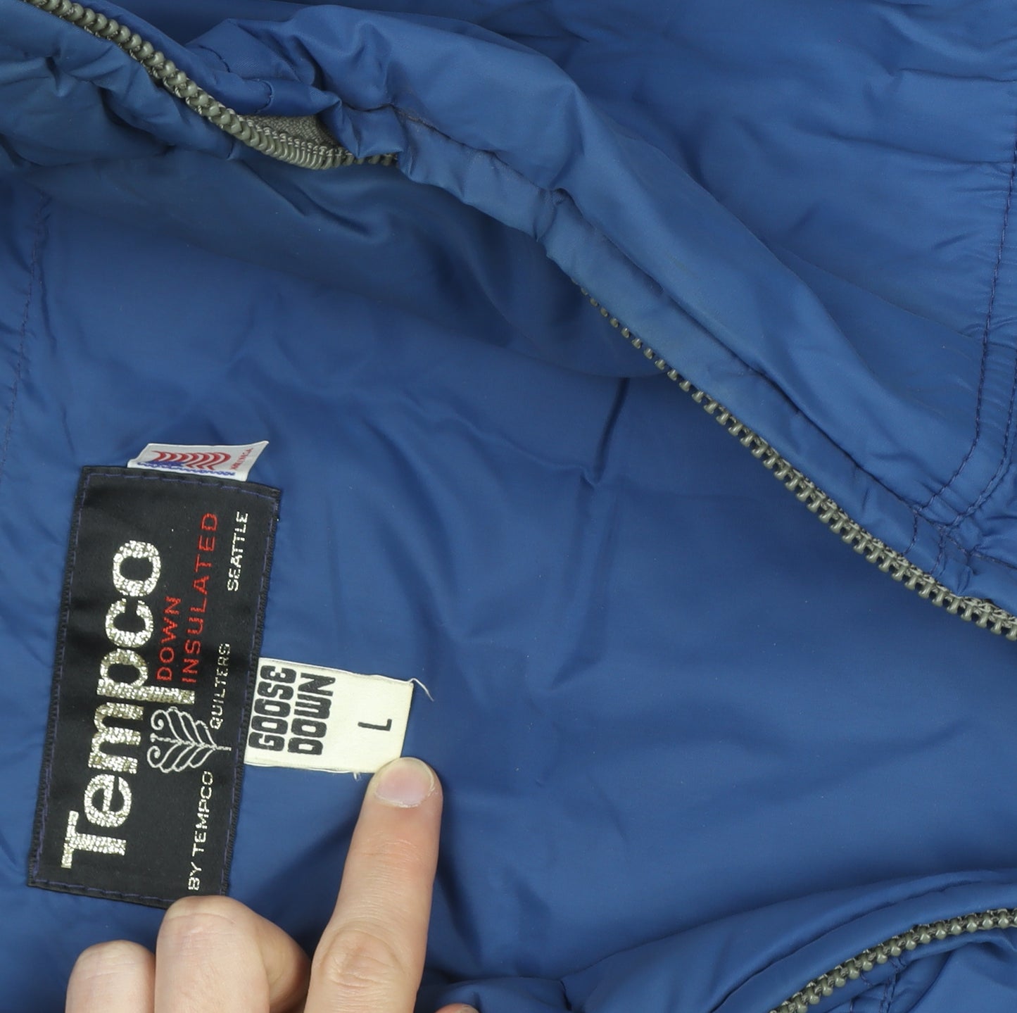 TempcO Men's Blue L Hooded Down Puffer Jacket Belted Winter Coat
