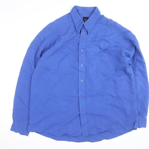 André Men's Blue Long Sleeve Regular Fit Button-Up Shirt Size L