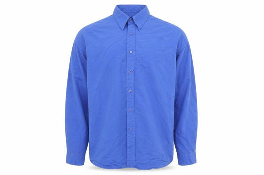 Front view of André Men's Blue Long Sleeve Regular Fit Button-Up Shirt, size L