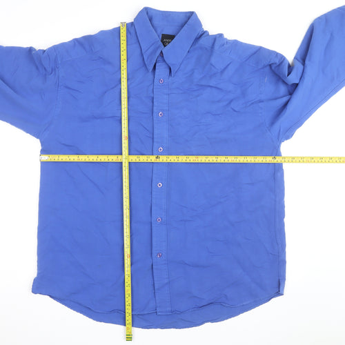 André Men's Blue Long Sleeve Regular Fit Button-Up Shirt Size L