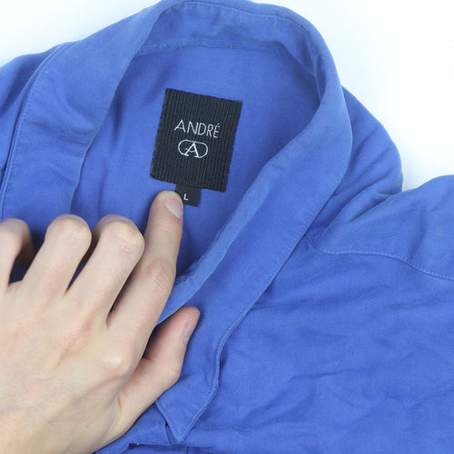André Men's Blue Long Sleeve Regular Fit Button-Up Shirt Size L