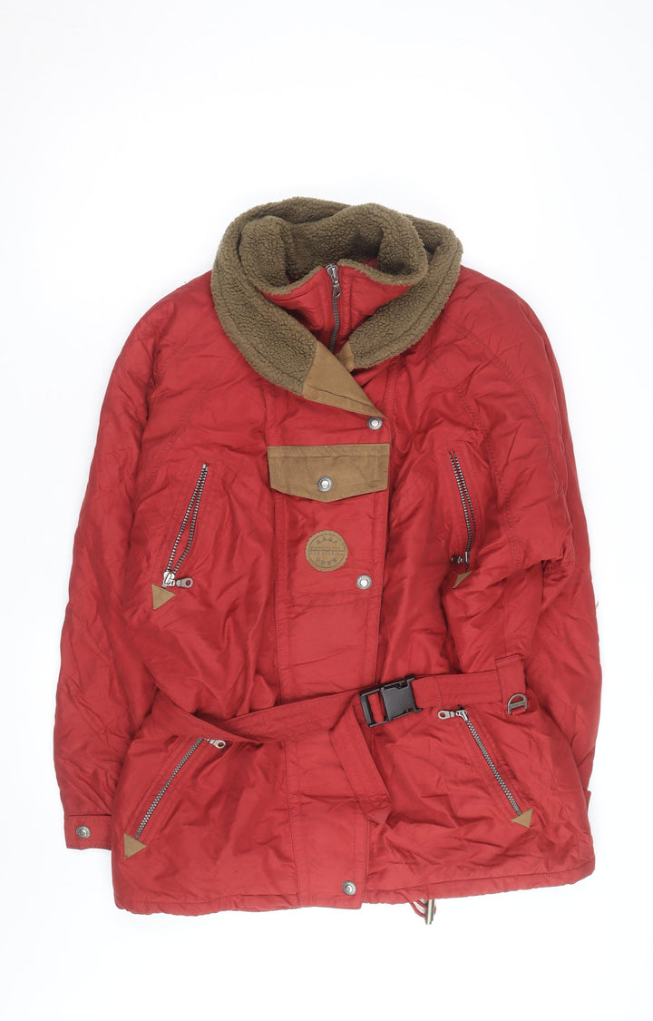 Energie Women Red Faux Fur Lined Parka Jacket Size 12