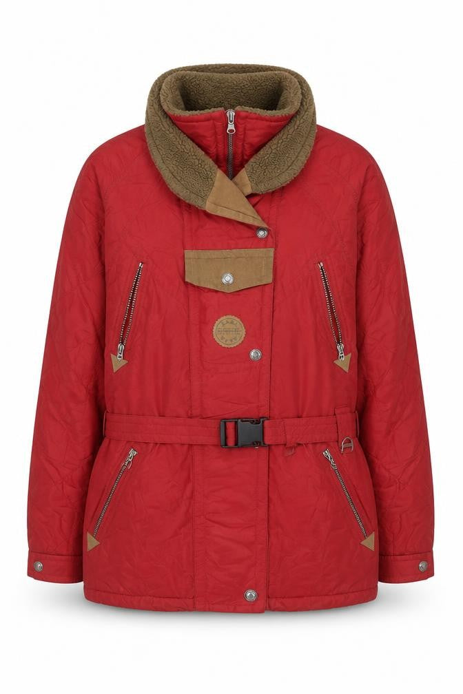 Energie Women Red Faux Fur Lined Parka Jacket Size 12