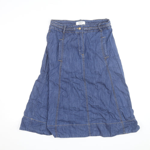 Monsoon Women Blue Denim A-Line Midi Skirt Size 12 Cotton