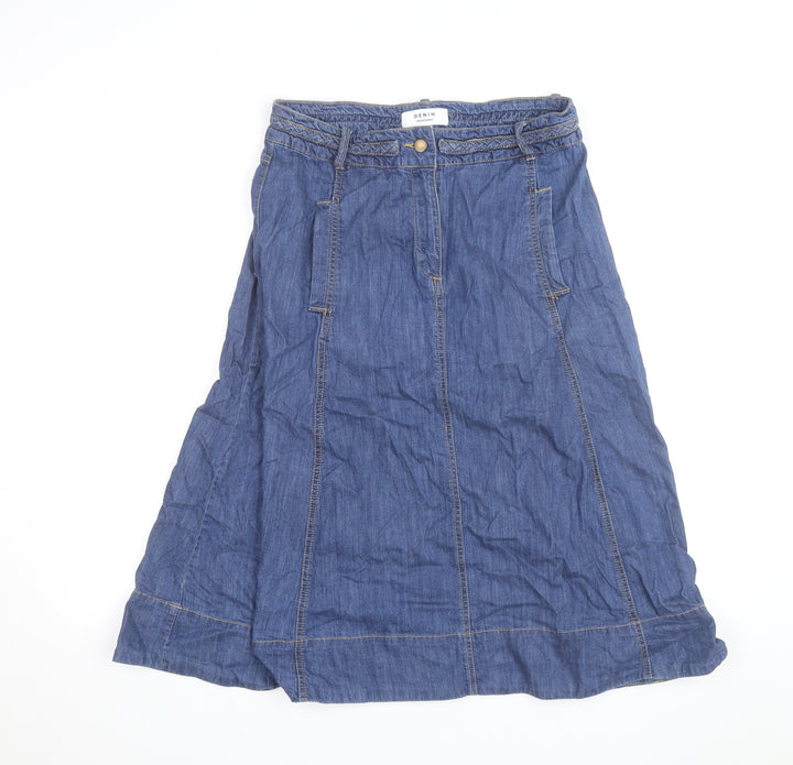 Monsoon Women Blue Denim A-Line Midi Skirt Size 12 Cotton
