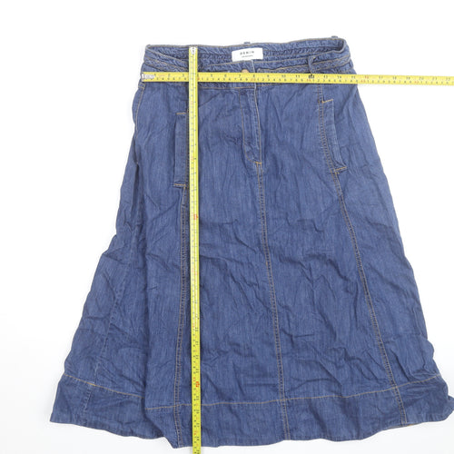 Monsoon Women Blue Denim A-Line Midi Skirt Size 12 Cotton