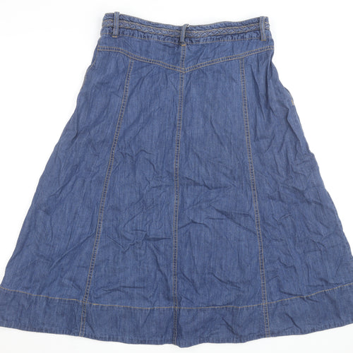 Monsoon Women Blue Denim A-Line Midi Skirt Size 12 Cotton