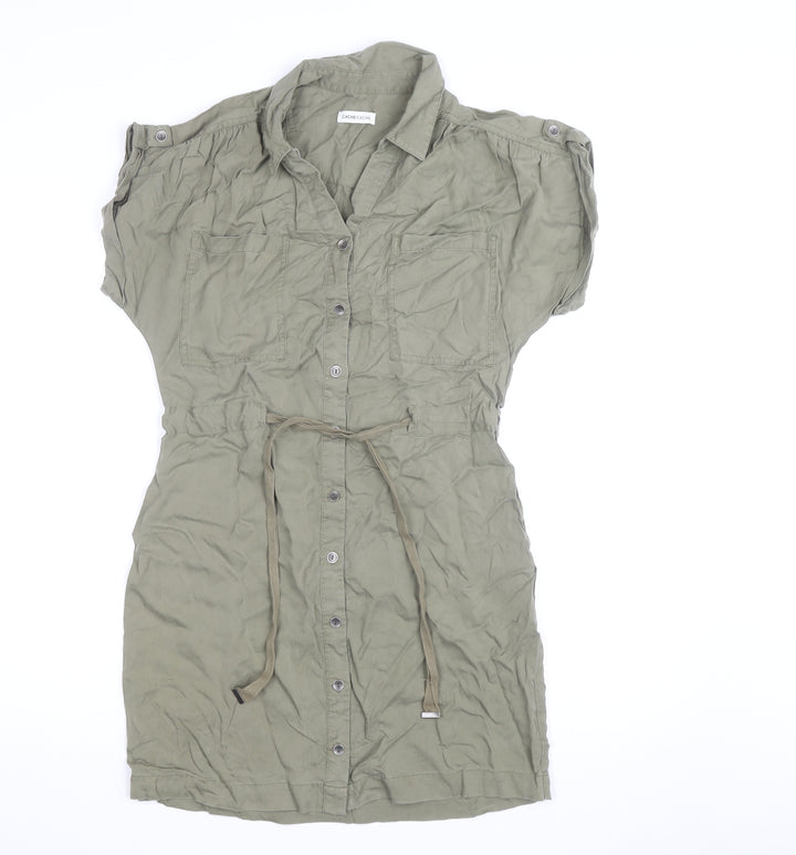 Cache Cache Women Green Short Sleeve Shirt Dress Size 8