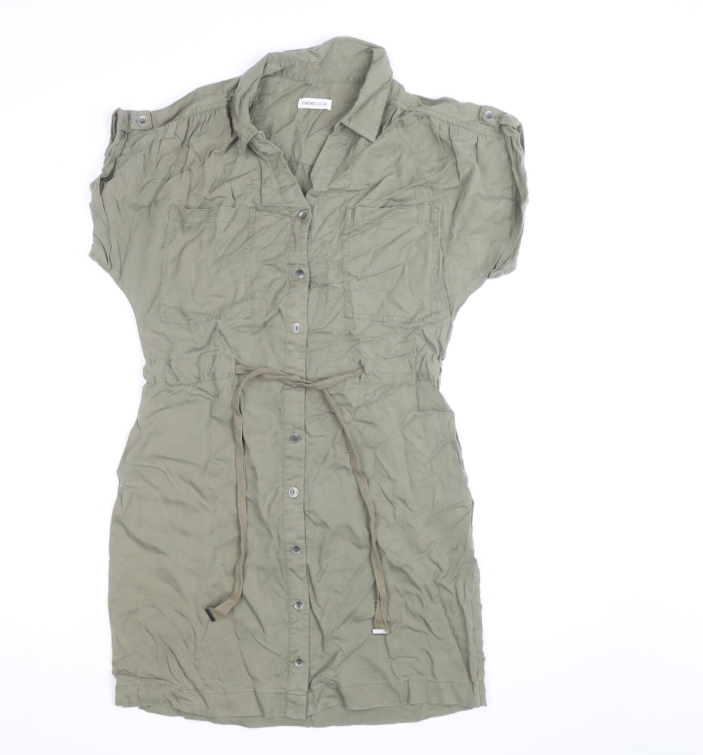 Cache Cache Women Green Short Sleeve Shirt Dress Size 8