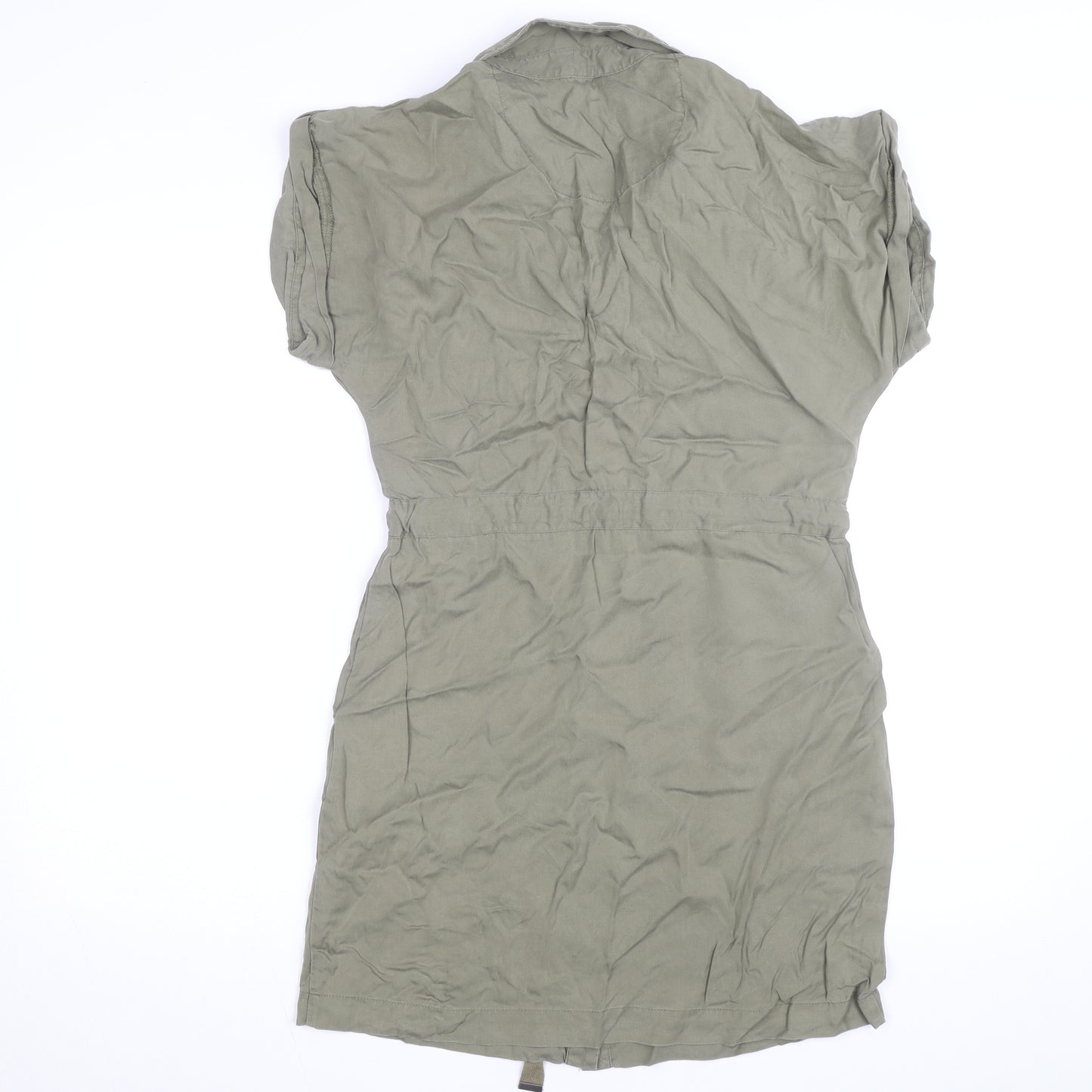 Cache Cache Women Green Short Sleeve Shirt Dress Size 8