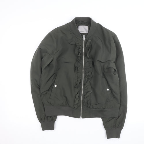 Vero Moda Unisex Green Bomber Jacket Lined Ruffle Zip Size L
