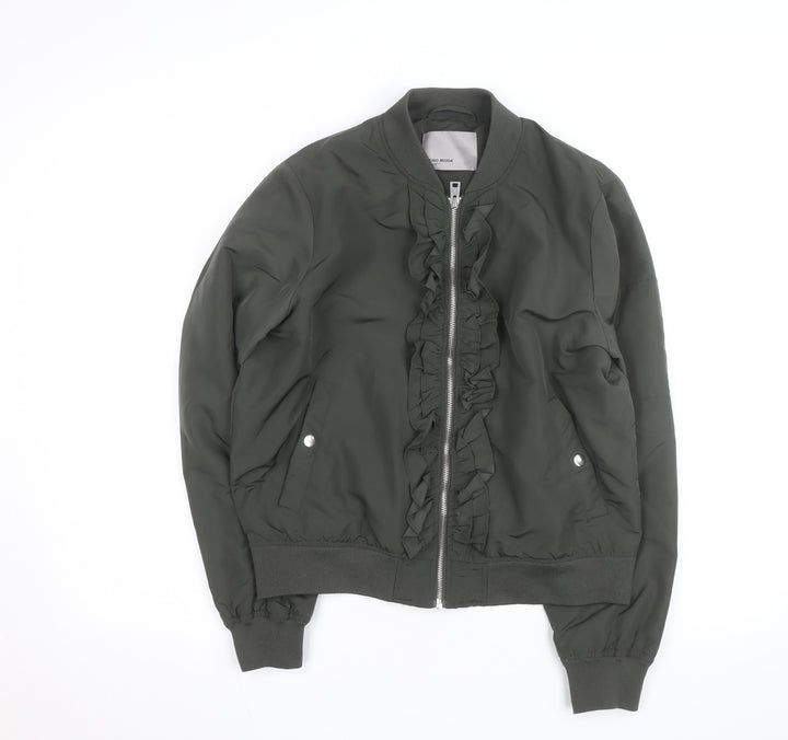 Vero Moda Unisex Green Bomber Jacket Lined Ruffle Zip Size L