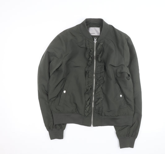 Vero Moda Unisex Green Bomber Jacket Lined Ruffle Zip Size L