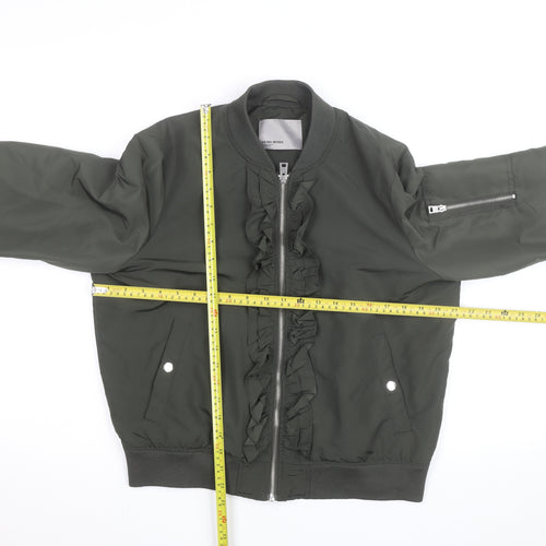 Vero Moda Unisex Green Bomber Jacket Lined Ruffle Zip Size L