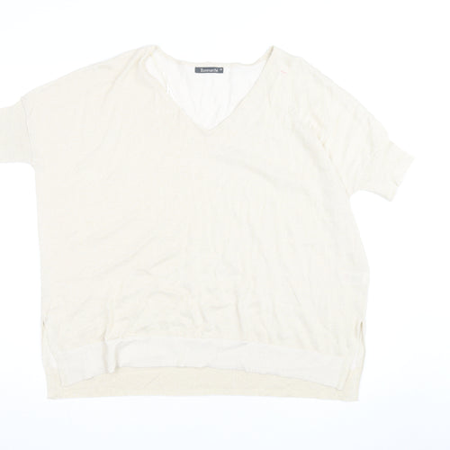 Bonmarché Women’s Beige V-Neck Short Sleeve Lightweight Knit Jumper Size 16