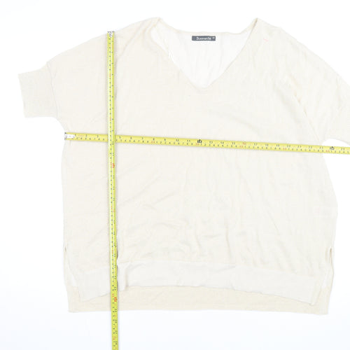 Bonmarché Women’s Beige V-Neck Short Sleeve Lightweight Knit Jumper Size 16