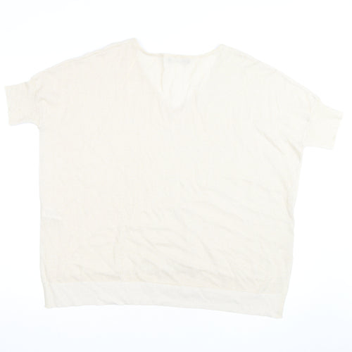Bonmarché Women’s Beige V-Neck Short Sleeve Lightweight Knit Jumper Size 16