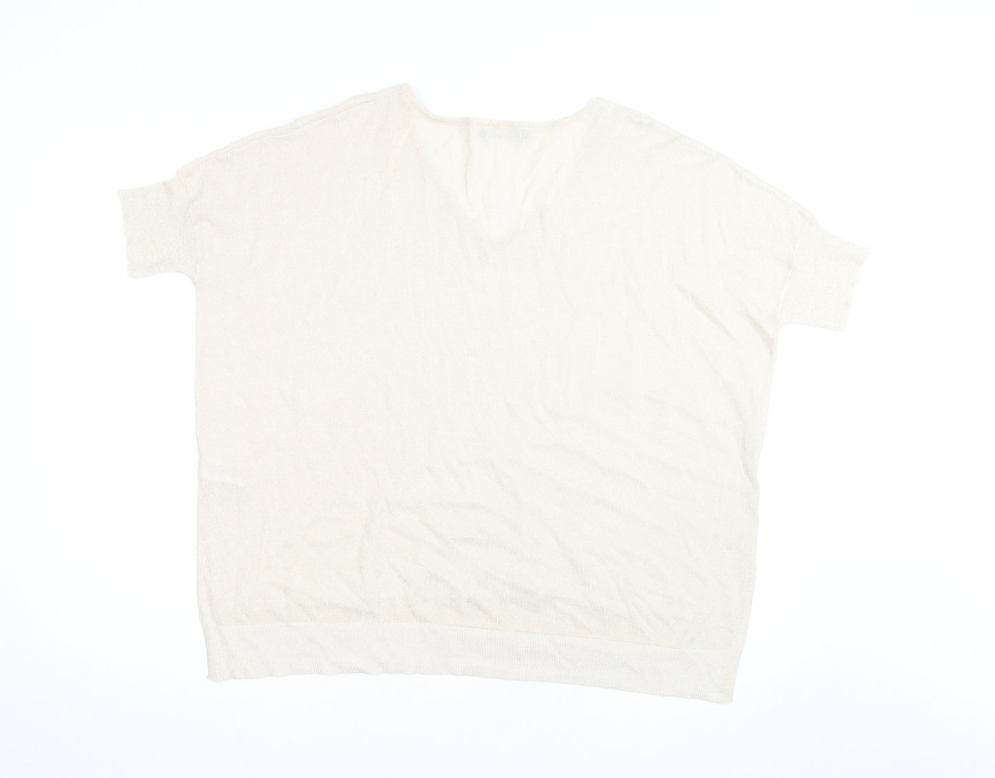 Bonmarché Women’s Beige V-Neck Short Sleeve Lightweight Knit Jumper Size 16