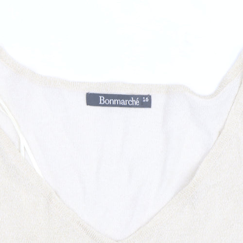 Bonmarché Women’s Beige V-Neck Short Sleeve Lightweight Knit Jumper Size 16