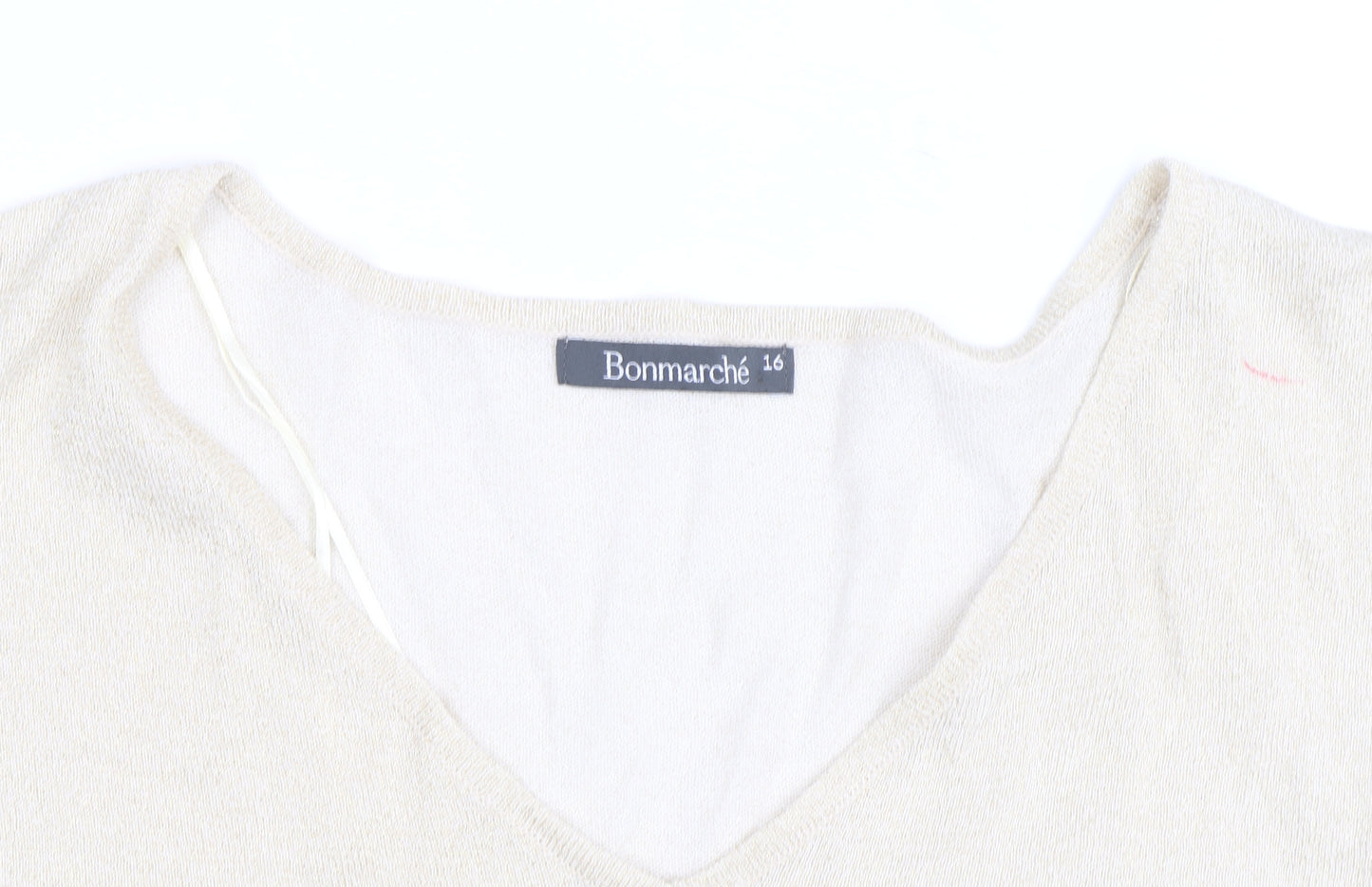 Bonmarché Women’s Beige V-Neck Short Sleeve Lightweight Knit Jumper Size 16