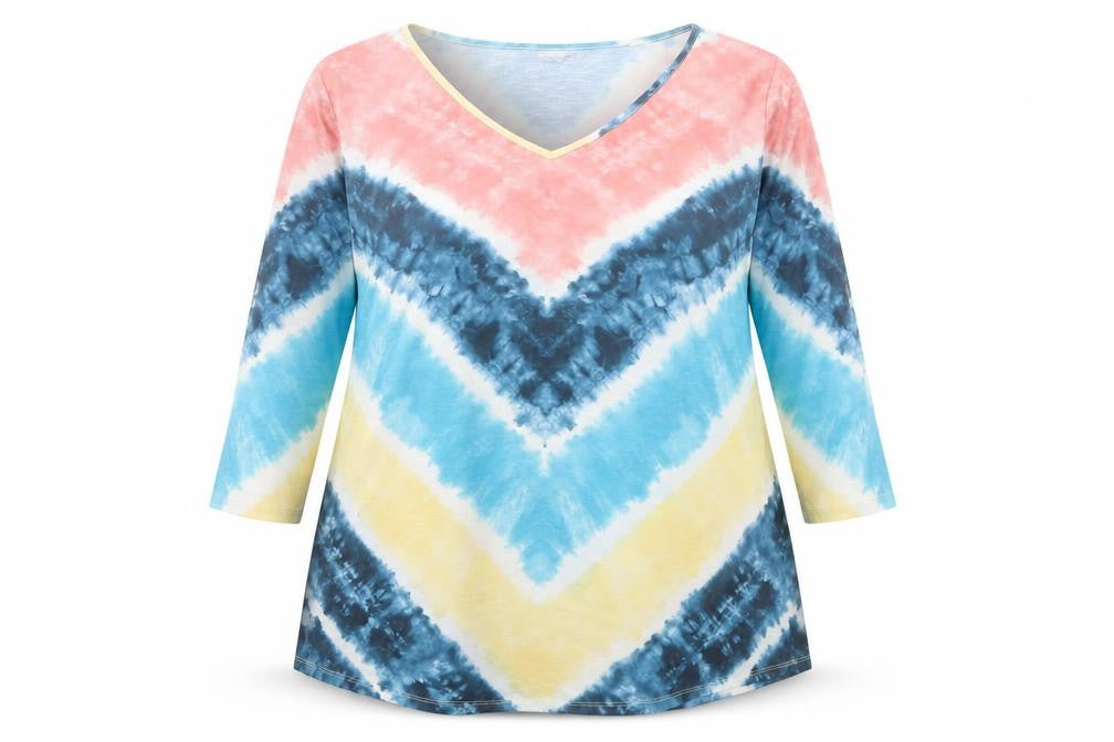 Avenue Women’s Multicoloured V-Neck Tunic Top Size 22 3/4 Sleeve