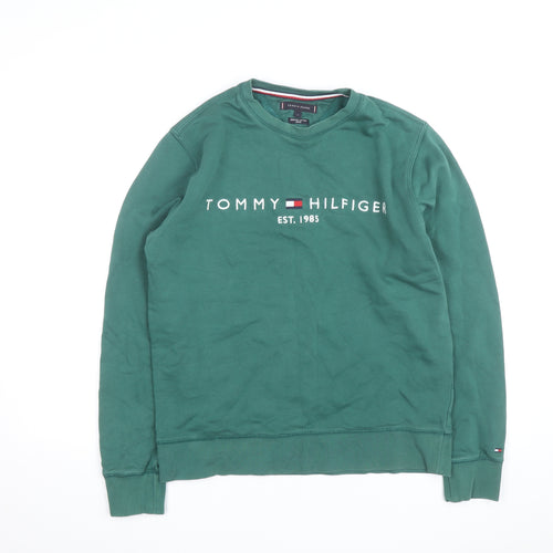 Tommy Hilfiger Men's Green Logo Crew Neck Pullover Sweatshirt L
