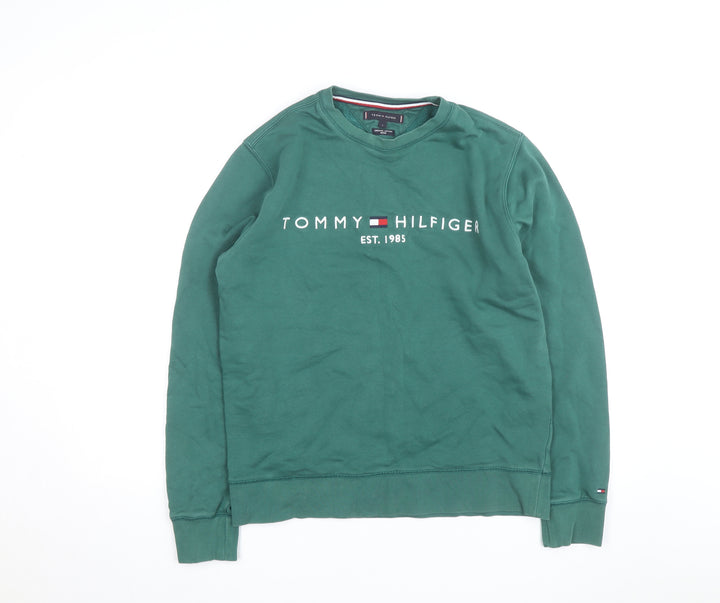 Tommy Hilfiger Men's Green Logo Crew Neck Pullover Sweatshirt L