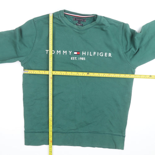 Tommy Hilfiger Men's Green Logo Crew Neck Pullover Sweatshirt L