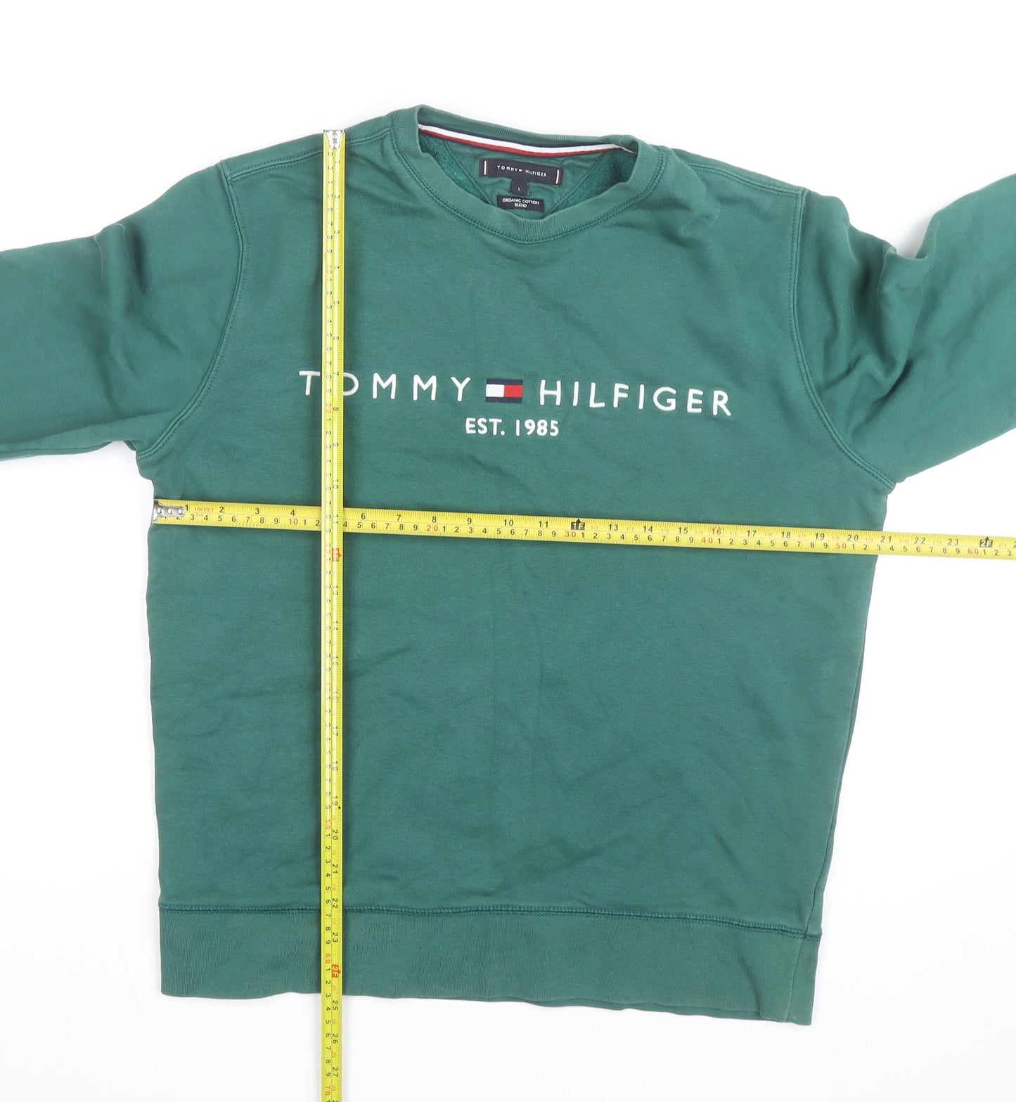 Tommy Hilfiger Men's Green Logo Crew Neck Pullover Sweatshirt L
