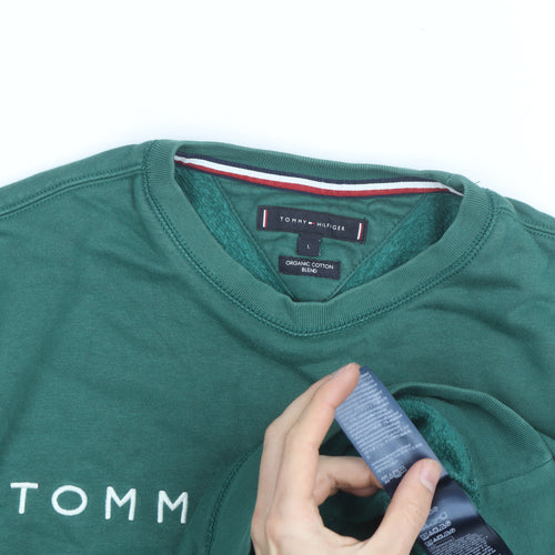 Tommy Hilfiger Men's Green Logo Crew Neck Pullover Sweatshirt L
