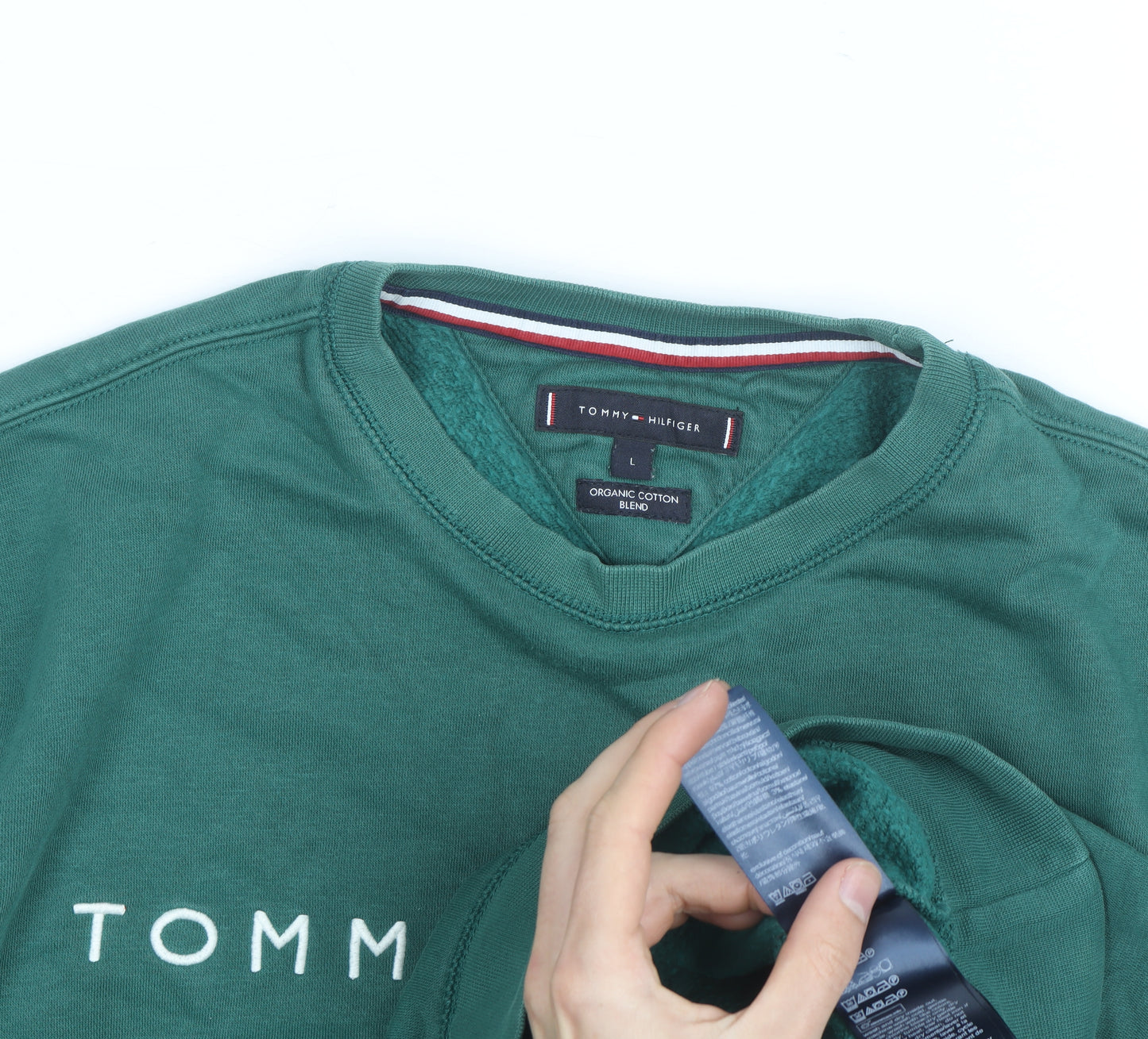 Tommy Hilfiger Men's Green Logo Crew Neck Pullover Sweatshirt L