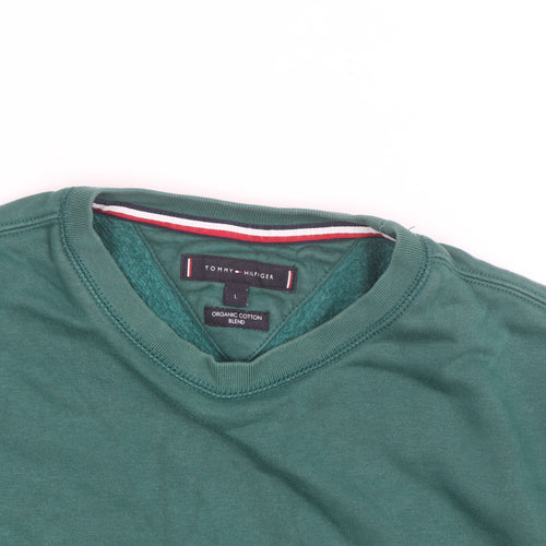 Tommy Hilfiger Men's Green Logo Crew Neck Pullover Sweatshirt L