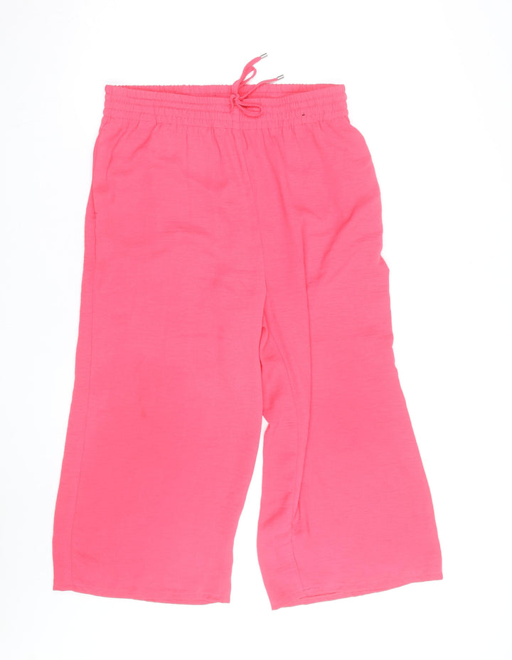 Dunnes Women's Pink Cropped Wide-Leg Viscose Trousers Size M