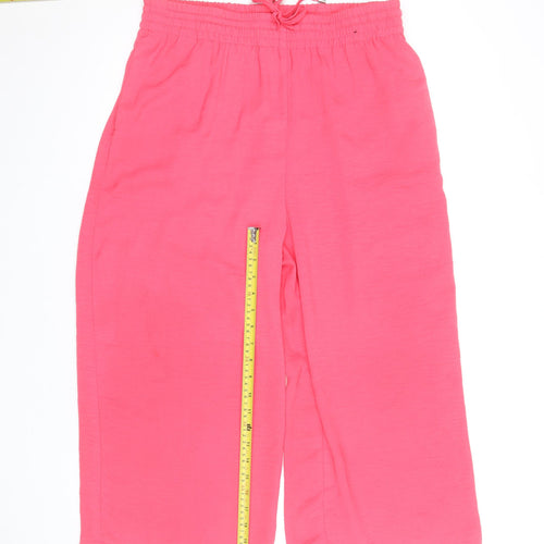 Dunnes Women's Pink Cropped Wide-Leg Viscose Trousers Size M
