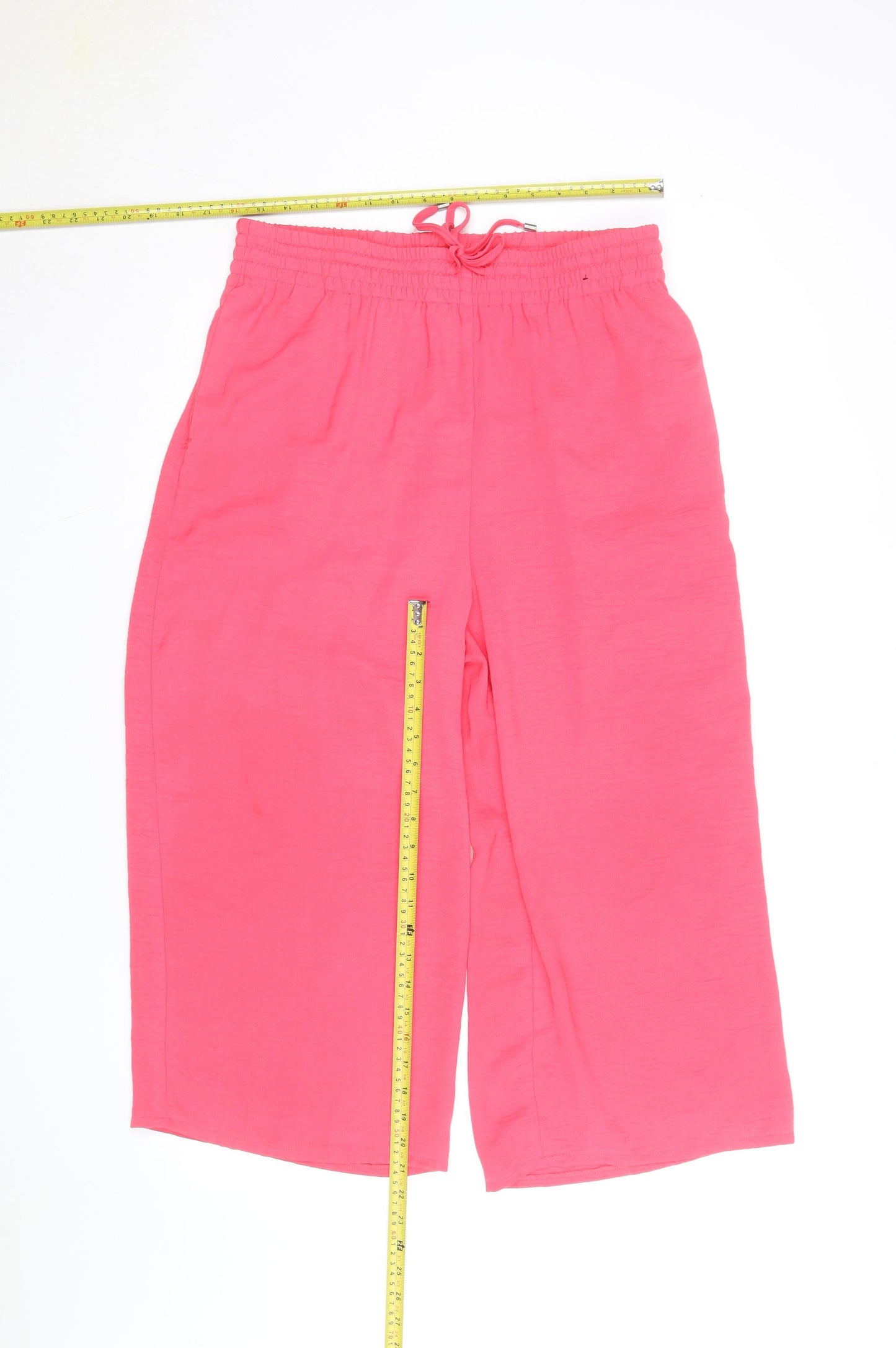 Dunnes Women's Pink Cropped Wide-Leg Viscose Trousers Size M